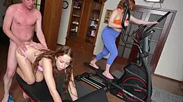 athletic milf and fit babe fucked hard in intense fitness class