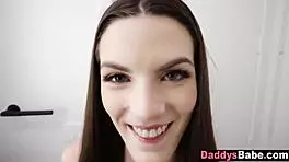 young babe gives teasing oral in steamy bathroom