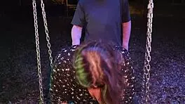 Fucked Obedient Fat Girl in Mouth Tight Huge Ass on Village Swings Cum on Big Tits