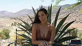 Hey brunette teen Willa Prescott wanna see my big natural tits outdoor striptease?