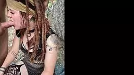 nerdy redhead drools sloppy on huge cock in festival outfit