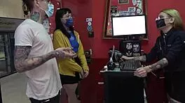 mei pang and john lemon's cock piercing threesome ends with a messy cumshot explosion