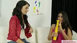 Brunette milf watches young brunette deepthroat huge cock