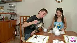 brunette cowgirl thalia p rides hard till milo p creampies her sweet gaping cunt