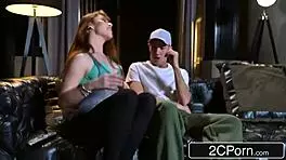 bratty redhead teen's tight pussy filled with throbbing big cock missionary style