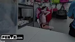 Daisy's shoplifting bust turns into kinky gym strip search creampie with athletic Nicky