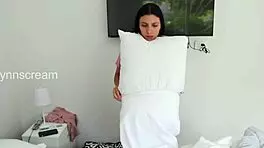 Hey boss, that petite latina cleaning slut spreads shaved pussy and rides cock to creampie moaning wild.