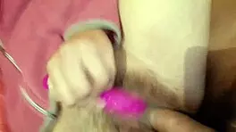 horny babe masturbates with vibrator while boyfriend fucks her hard