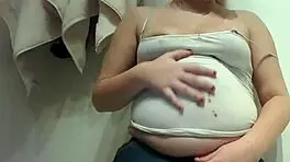 Chubby Blonde Fetish Fan Messes With Chocolate Belly Fun