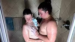 OMG Mature Dyke Licks Young 18+ Pussy Lips in Steamy Soapy Shower Orgasm Bliss!