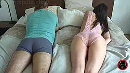 Caught sexy brunette masturbating wet tight pussy then fucked hard creampie