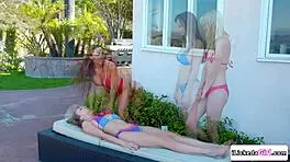 lesbian lifeguard trains blondes with PUSSY LICKING and face sitting