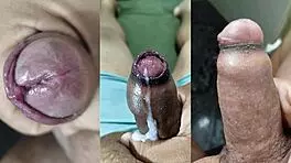 My small foreskin cock spurts best while she cums on her wet pussy and tits