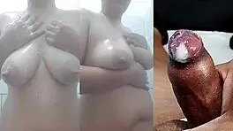 My small foreskin cock spurts best while she cums on her wet pussy and tits