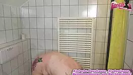 chubby german teen gets naughty in the bathroom