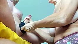 Milf Cougar Domina Strokes Huge Cock To Cumshot In Shiny Spandex