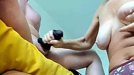Milf Cougar Domina Strokes Huge Cock To Cumshot In Shiny Spandex