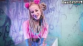 tattooed punk slut doubles up toys in ass and pussy play 💦