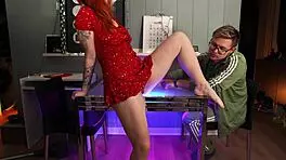 Tutoring babe bent over desk for rough doggystyle pounding