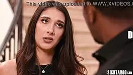 Latina babe kneels to suck massive black cock then endures rough pounding