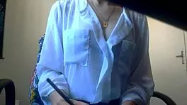 Hot secretary strips miniskirt no panties and fingers wet pussy moaning