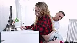 blonde nerdy babe ditches books for hot hookup full scene