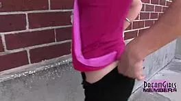 michelle's petite tatted body flashes shaved pussy in risky public spots?