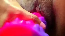curly haired latina teen with huge pussy squirts hard on monster vibrator