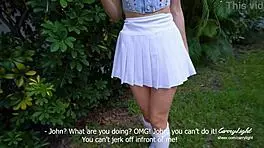 i caught him jerking off outside n helped him cum in my panties