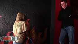 Small tits blonde takes huge cock deep in her tight ass