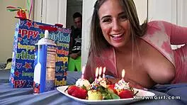 busty natural teen bangs monster cocks at her wild birthday gangbang