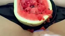 arab teen stuffs watermelon in tight pussy squirting