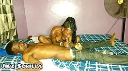 Ebony teen rides jibz scrilla's monster bbc till pussy creampie cum!