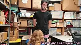 Busty blonde mall cop catches thief with tits out