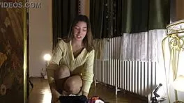 hey check out this cute brunette's sexy lingerie and miniskirt try-on backstage 😘🔥