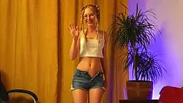 french blonde teases in lingerie with tight pussy dance