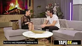 Glamorous tattooed tutor tricked into riding student's monster cock