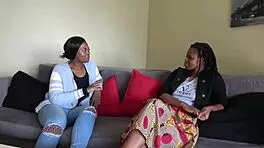 romantic ebony lesbian couple fingers and makes out in steamy shower