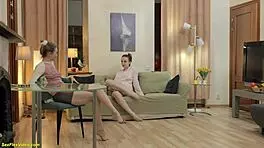 busty gymnast teens lick wet pussies in flexible lesbian workout sex