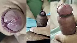 WATCH MY BEST CUMSHOTS AND JERKS ON SMALL PHIMOSIS COCK AS NEIGHBOR FINGERS WET PUSSY!