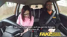 Fake Driving School: British Instructor Creampies Skinny American 18+ Teen