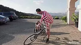 Petite babe 69s hungrily before big cock stuffs her tight pussy doggystyle