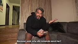 culona gasps seeing tanned latina's small tits and big ass in bedroom tease