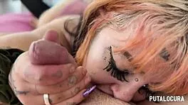 tatuada bbw deedee slurps cock between her huge pierced tits 😍💦