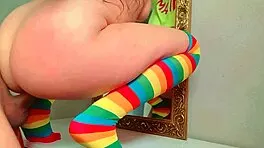 Roommate hones sexy skills in colorful lingerie orgasm romp