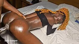 dark chocolate ebony takes creampie deep in her tight pussy