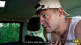 Sexy bride sneaks threesome in car with natural tits 😈👰🚗