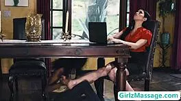 Nasty lesbians devour soaked pussies in steamy massage