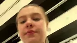 Blonde TEEN slips into the fitting room for a public MASTURBATION session