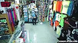 asian shoplifter drops to knees swallowing thick cock eagerly